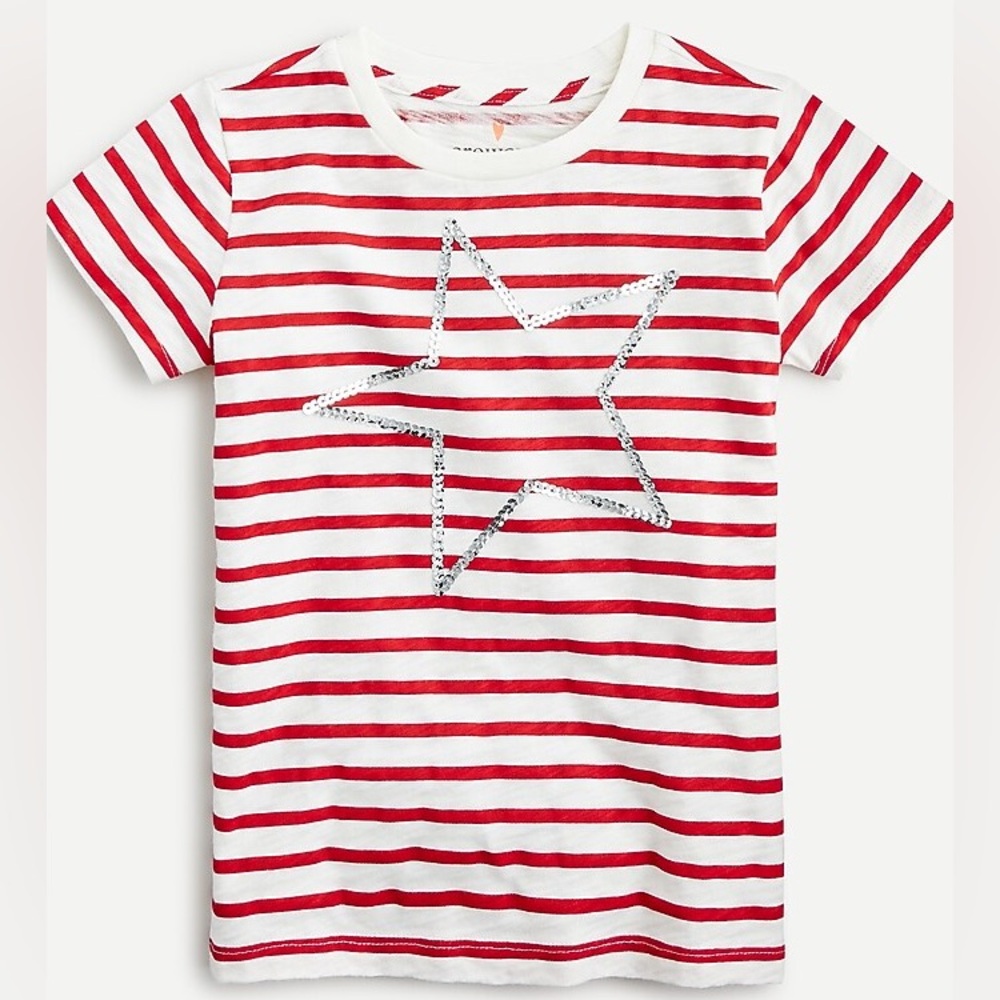 Crewcuts Americana Graphic Tee | Short-Sleeve Red Stripe & Sequin Star Sz XL